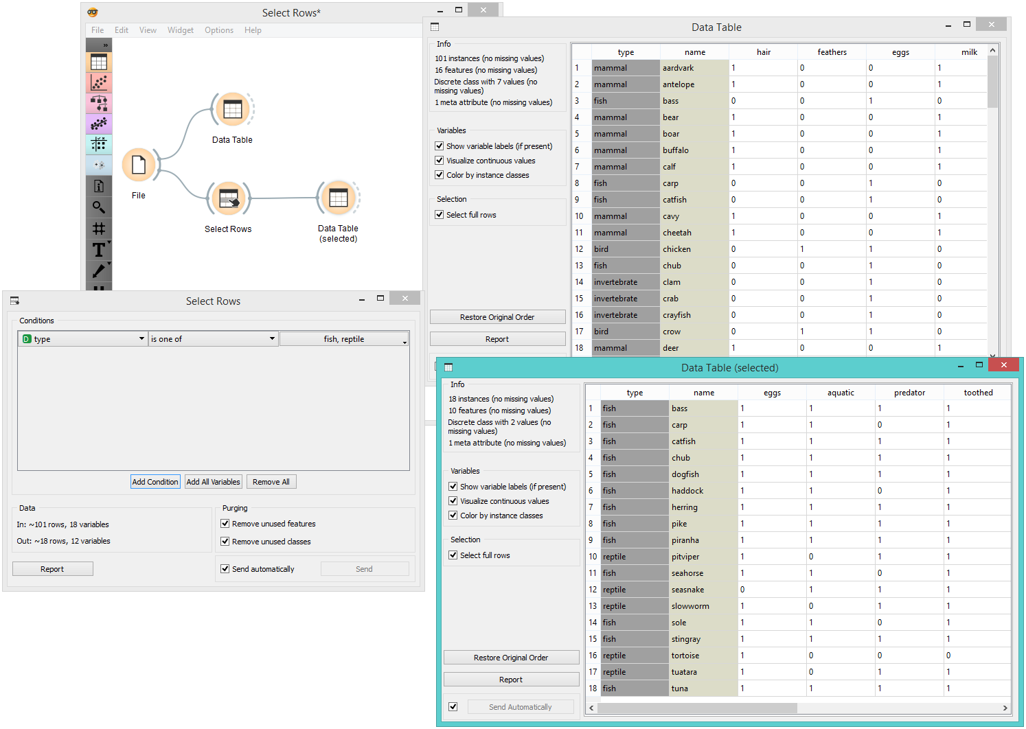 Orange Data Mining - Select Rows